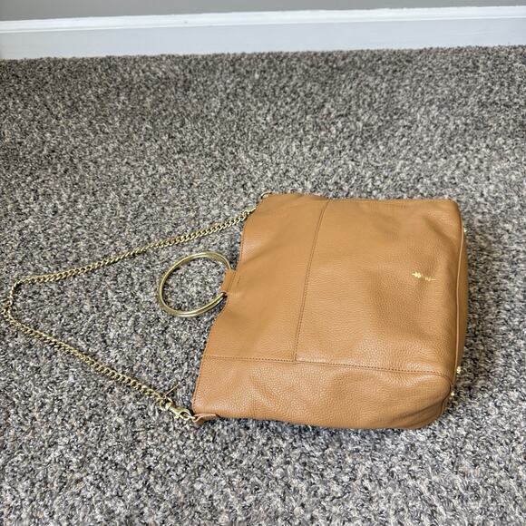 Thacker NY Camel Brown Leather O Ring Satchel Handbag Chain Strap Crossbody - Picture 2 of 9